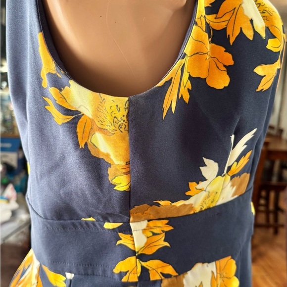 Christopher & Banks Dress Womens 12 Autumn Floral Blue Yellow Work Office Church - Picture 7 of 16